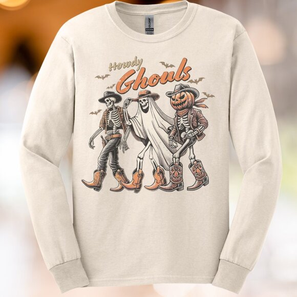 Gildan Tops - Howdy Ghouls western halloween shirt spooky cowboy skeleton graphic